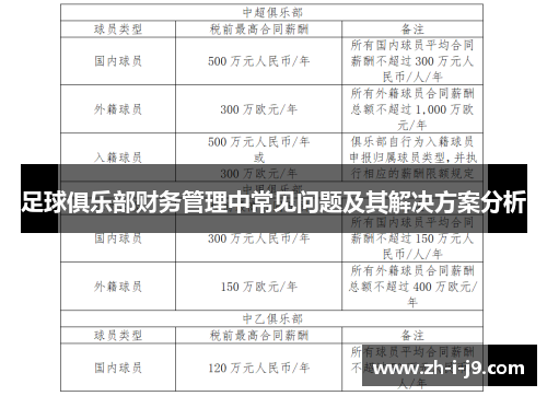 足球俱乐部财务管理中常见问题及其解决方案分析