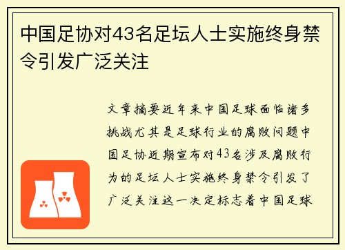 中国足协对43名足坛人士实施终身禁令引发广泛关注
